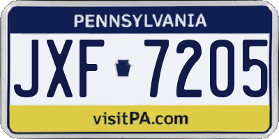 PA license plate JXF7205