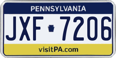 PA license plate JXF7206