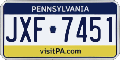 PA license plate JXF7451