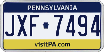 PA license plate JXF7494