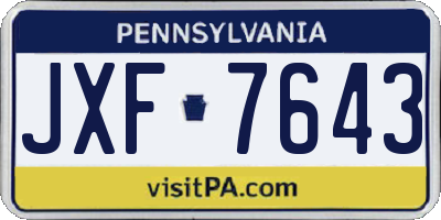 PA license plate JXF7643