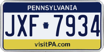 PA license plate JXF7934