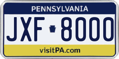 PA license plate JXF8000