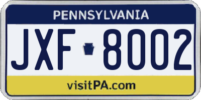 PA license plate JXF8002