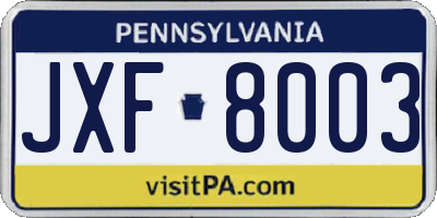PA license plate JXF8003