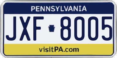 PA license plate JXF8005