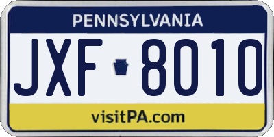 PA license plate JXF8010