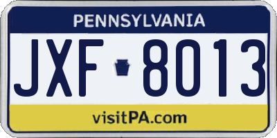 PA license plate JXF8013