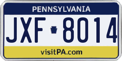 PA license plate JXF8014