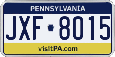 PA license plate JXF8015