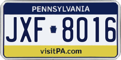 PA license plate JXF8016