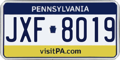PA license plate JXF8019