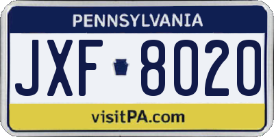 PA license plate JXF8020