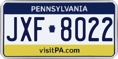 PA license plate JXF8022