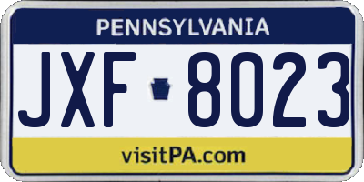 PA license plate JXF8023