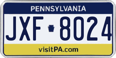 PA license plate JXF8024