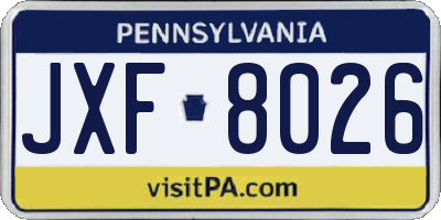 PA license plate JXF8026