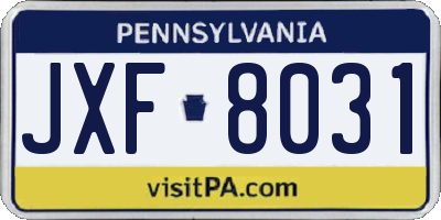 PA license plate JXF8031