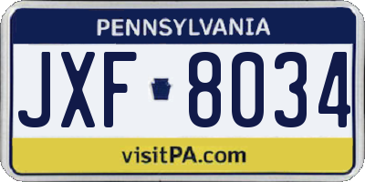 PA license plate JXF8034