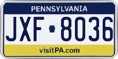 PA license plate JXF8036