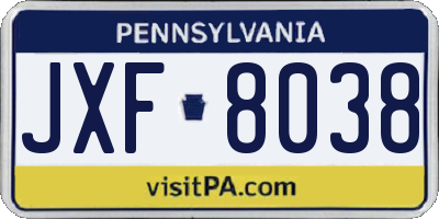 PA license plate JXF8038