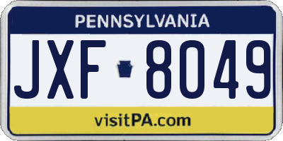 PA license plate JXF8049