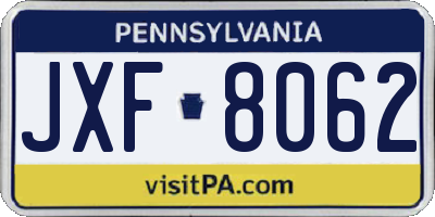 PA license plate JXF8062