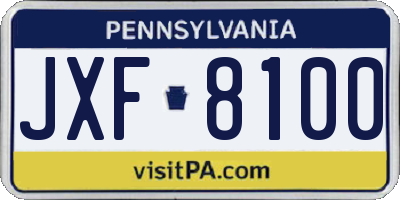 PA license plate JXF8100