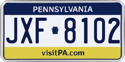 PA license plate JXF8102
