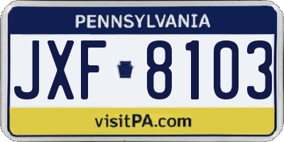 PA license plate JXF8103