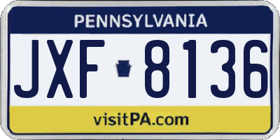PA license plate JXF8136