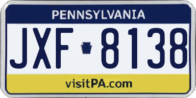 PA license plate JXF8138