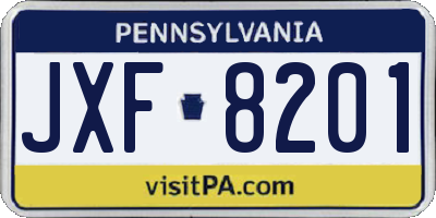PA license plate JXF8201