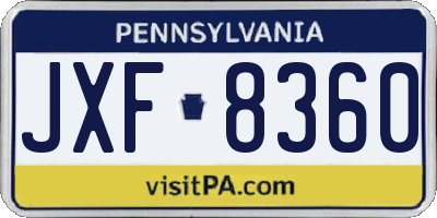 PA license plate JXF8360