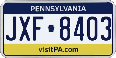PA license plate JXF8403
