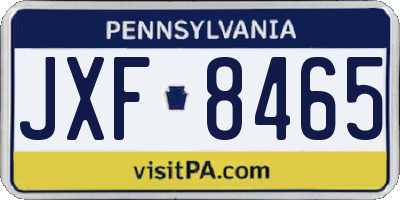 PA license plate JXF8465
