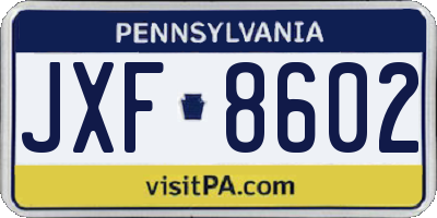 PA license plate JXF8602