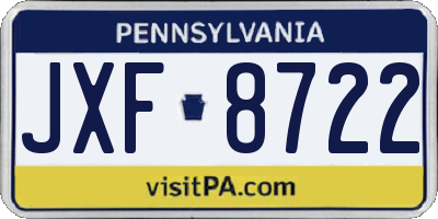 PA license plate JXF8722