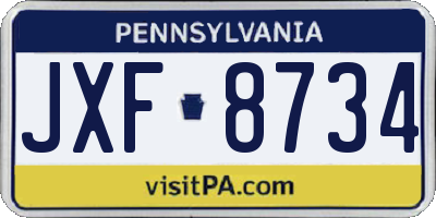 PA license plate JXF8734