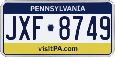 PA license plate JXF8749