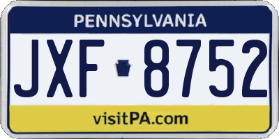 PA license plate JXF8752