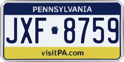 PA license plate JXF8759