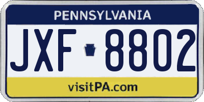 PA license plate JXF8802