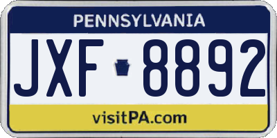PA license plate JXF8892