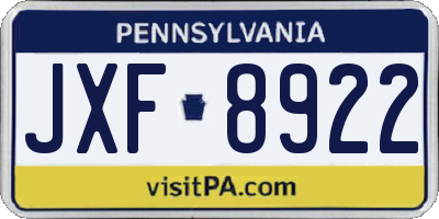 PA license plate JXF8922