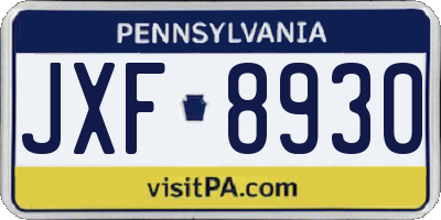 PA license plate JXF8930