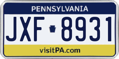 PA license plate JXF8931