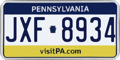 PA license plate JXF8934