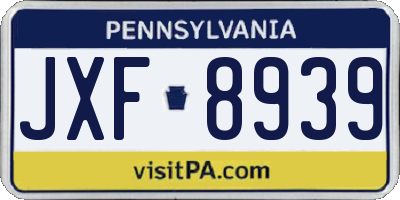 PA license plate JXF8939