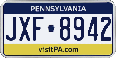 PA license plate JXF8942
